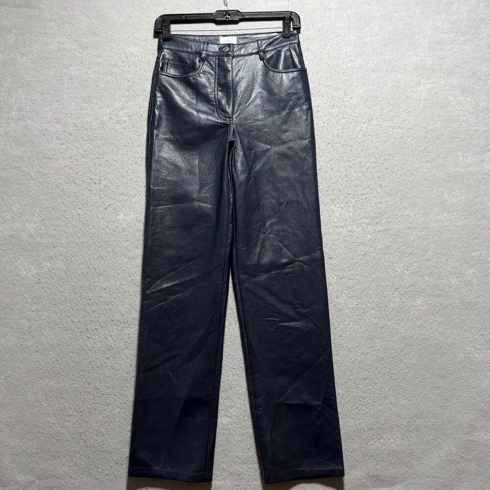 Aritzia Wilfred Melina Faux Leather Pants Women’s Size 2 Navy Blue Pockets